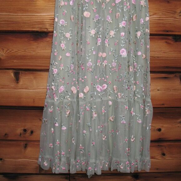 Mac Duggal 35104 Green Multicolor Embroidered V Neck Cap Sleeve Midi Dress - Picture 12 of 14